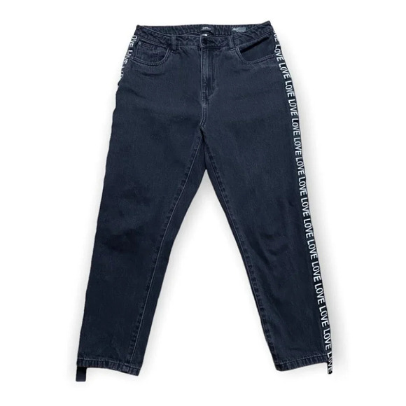 ONLY Black Kelly Mom Jeans with LOVE  Stripes - Picture 3 of 11